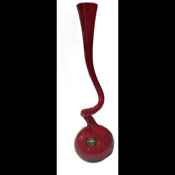 Vintage Makora Krosno Polish Mid-Century Cased Ruby   8" Glass Vase – Spiral - Picture 5 of 7